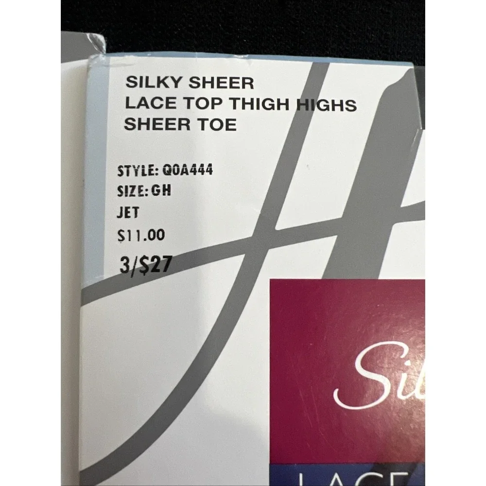 Hanes Silk Reflections Lace Top‎ Thigh Highs Jet Black Size GH 2 Pairs